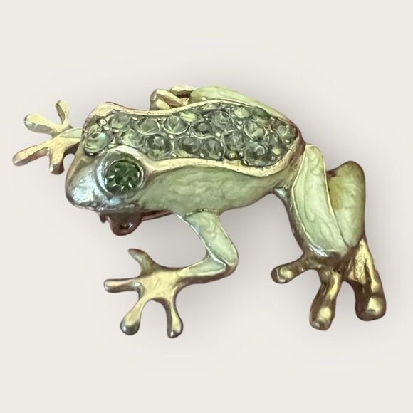 Liz Claiborne frog brooch gold tone and rhinestones - Picture 8 of 9